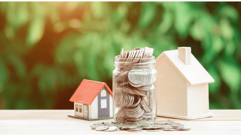 Two houses with a jar of coins