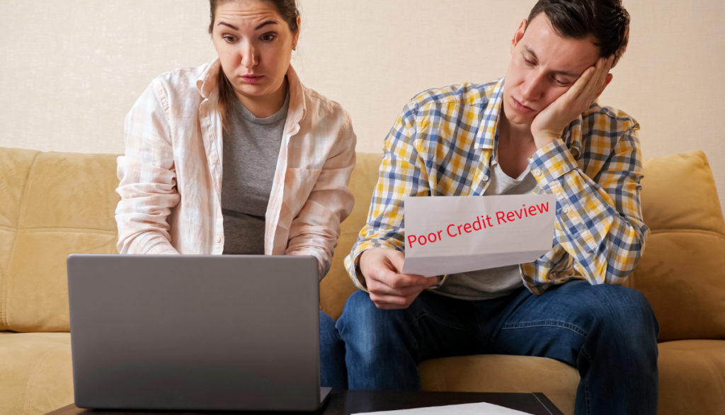 Couple reading about poor credit and using home equity as a solution