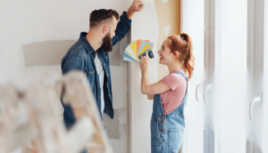 Couple looking at kitchen remodel financed through a home improvement loan