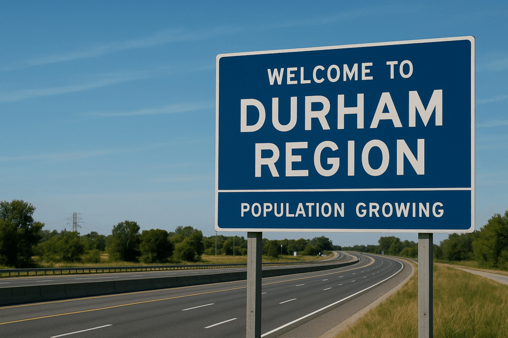 Road sign on the highway in Oshawa 