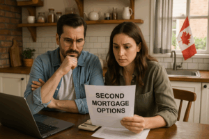 homeowners discussing getting a second mortgage in Whitby