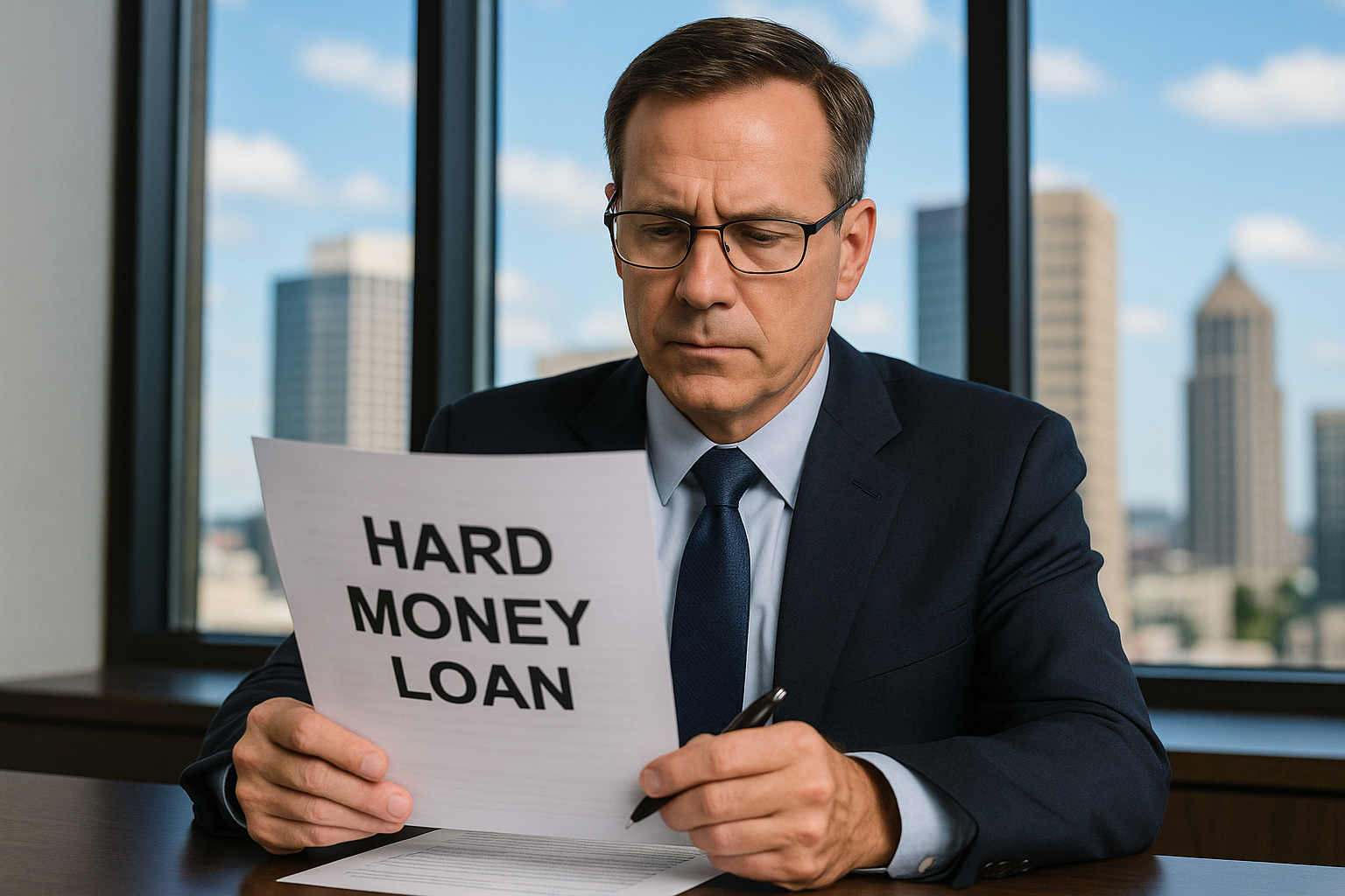 Lender reviewing hard money loan documents