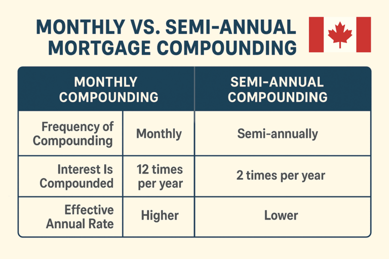 Comparison chart of monthly vs semi-annual mortgage compounding payments