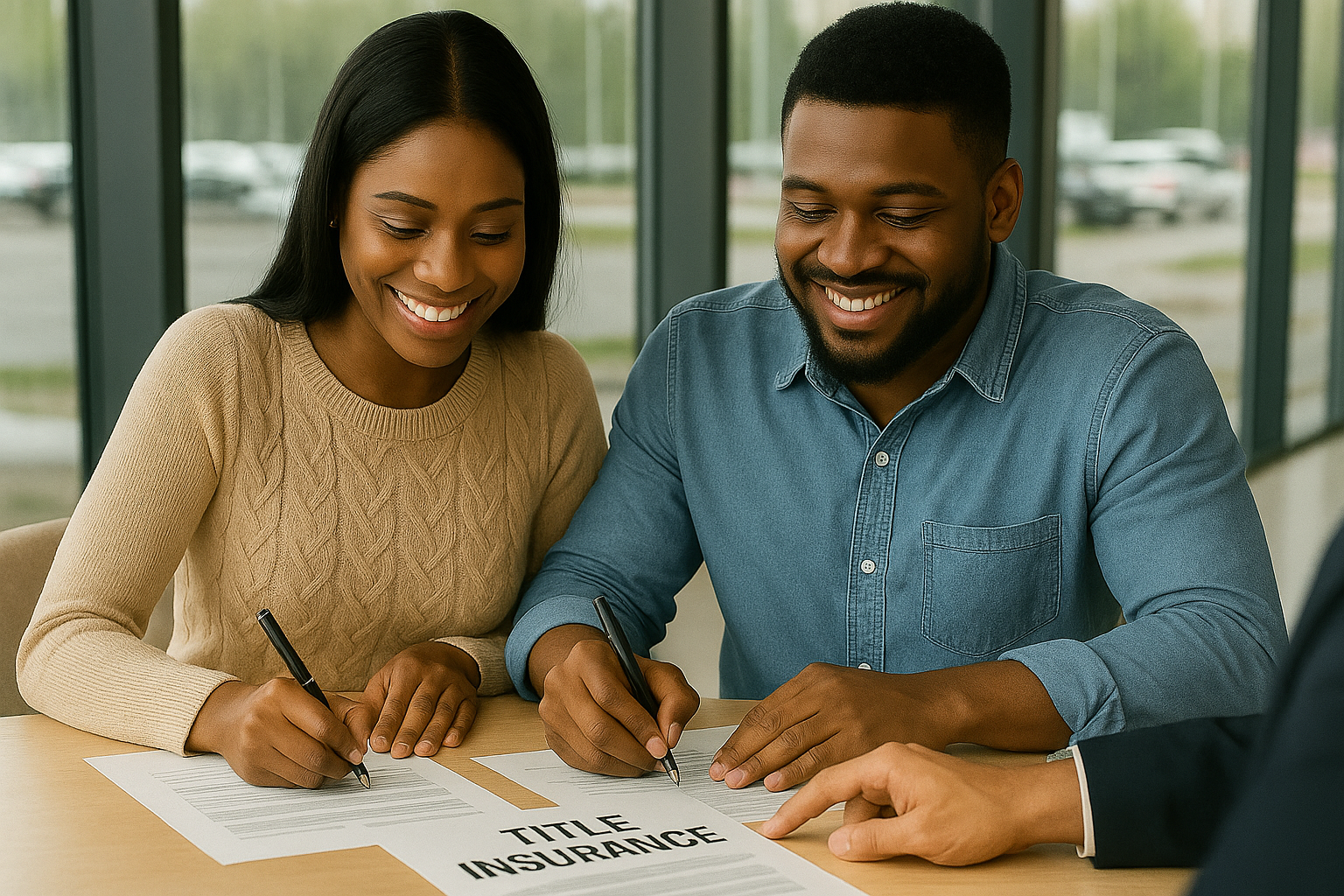 Lawyer reviewing title insurance with first-time homebuyer