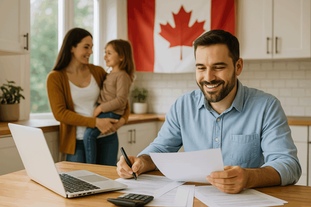 Canadian family reviewing bankruptcy and consumer proposal mortgage options at home