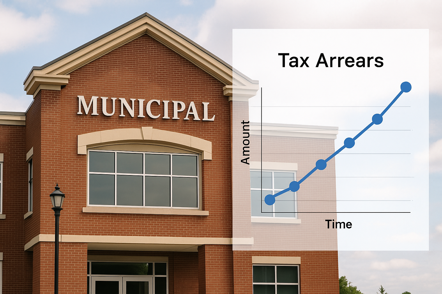 Municipal building with a graph highlighting increase in delinquent property taxes