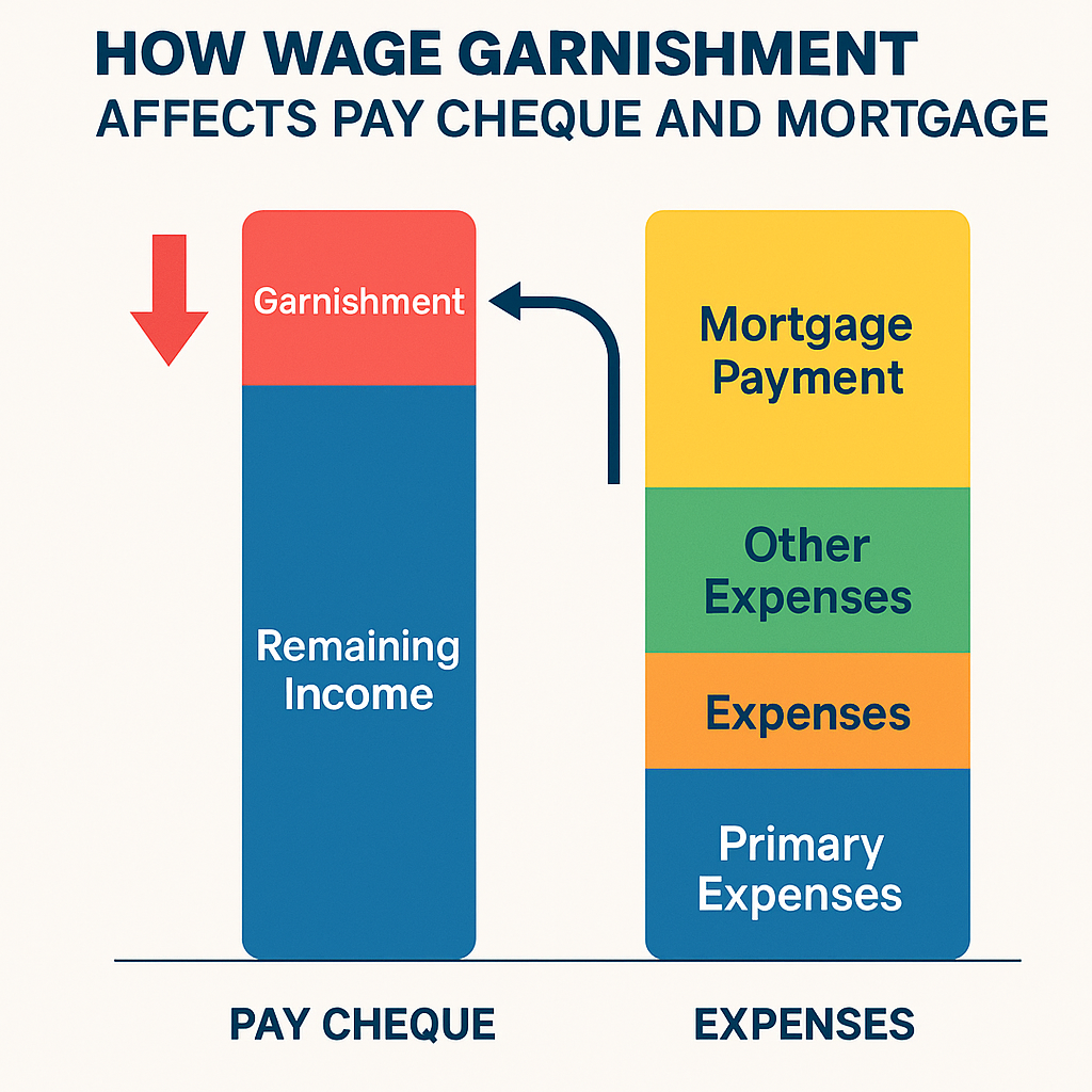 Chart showing how wage garnishment affects pay cheque and mortgage