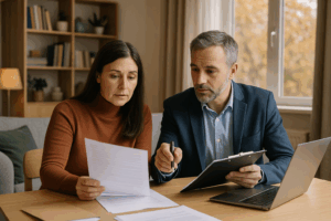 Canadian homeowner signing for a personal loan secured by home