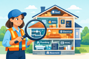 Certified Canadian home inspector examining the a residential property during a pre-purchase home inspection