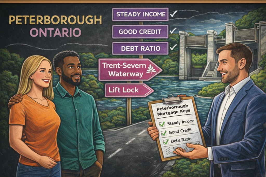 Couple discussing mortgage brokers Peterborough with the lift locks in the background