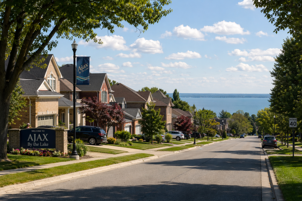 Residential street in Ajax, Ontario representing the local housing market for homeowners seeking mortgage brokers Ajax services