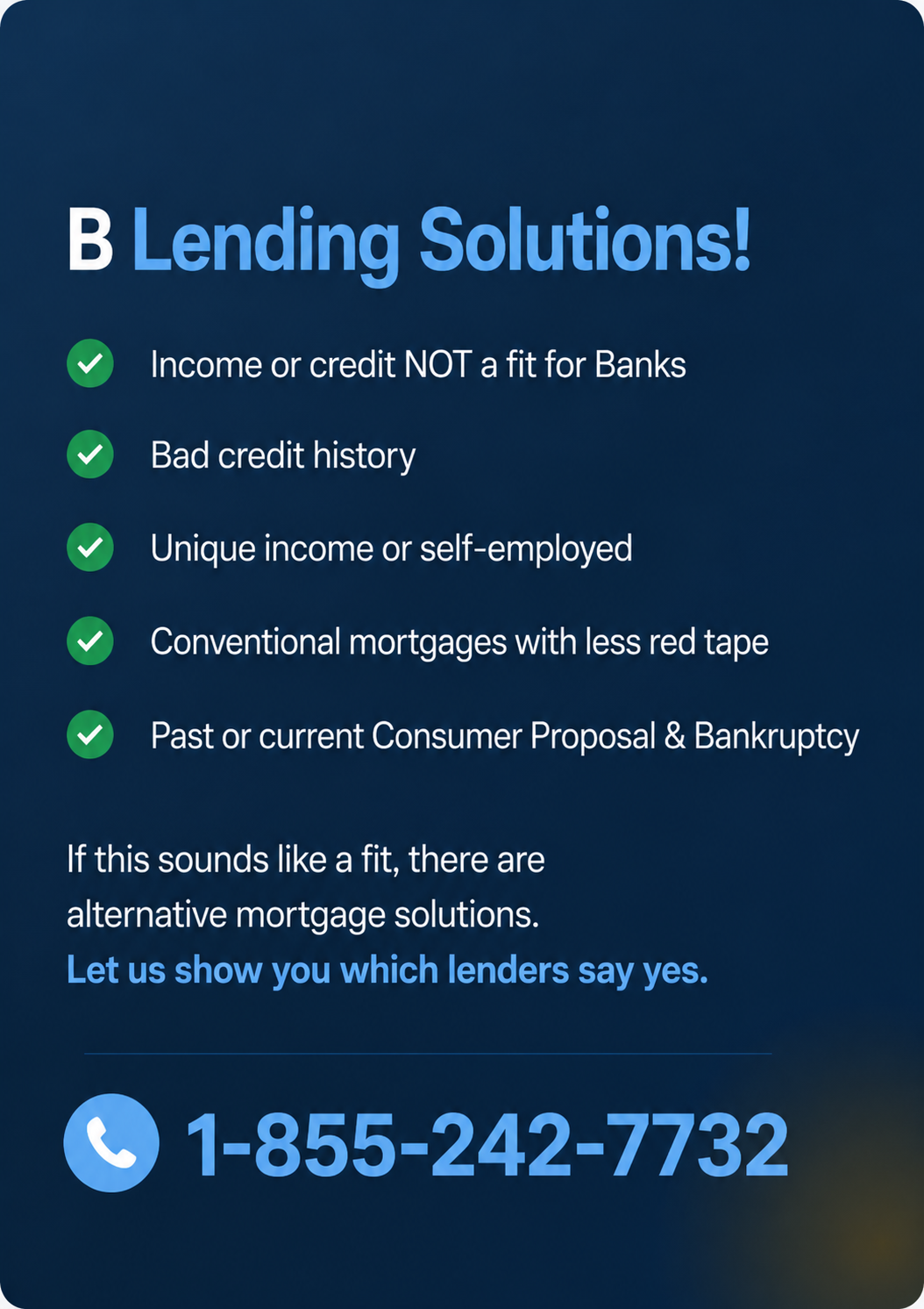 B lender mortgages in Canada from LendToday