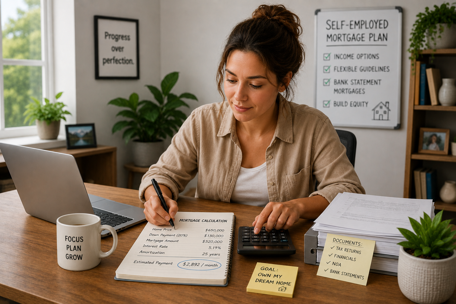Self employed borrower working on a mortgage application in Canada