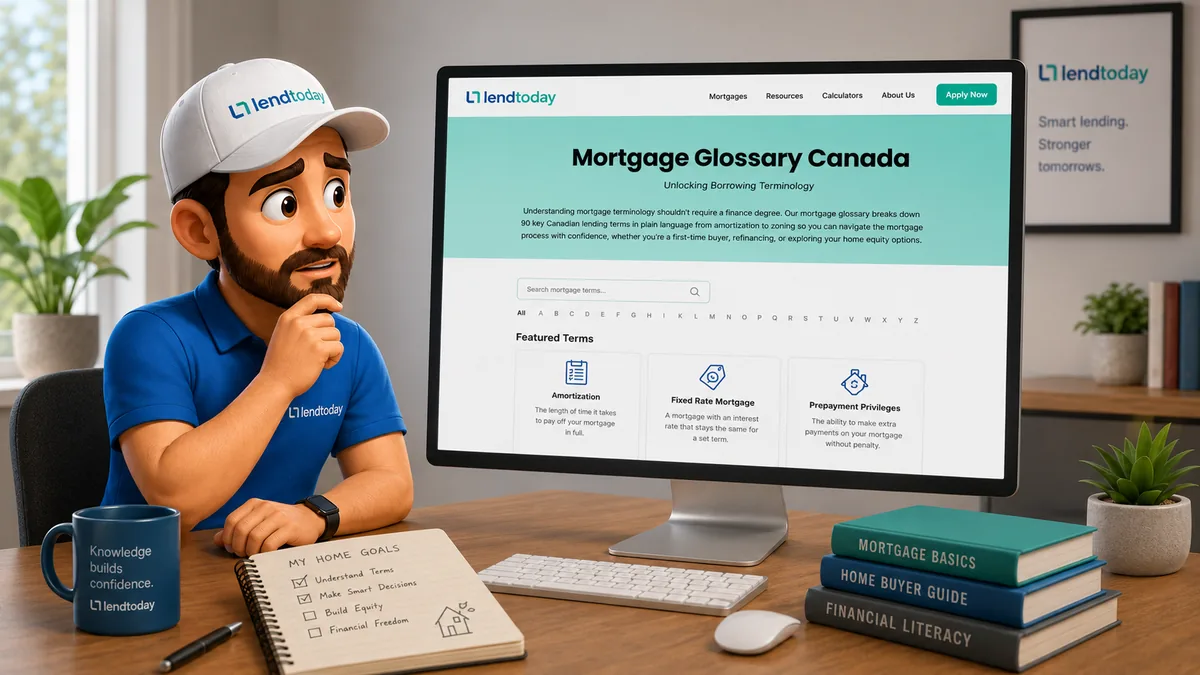 Mortgage Glossary Canada page on a laptop with a searchable A to Z list of Canadian mortgage terms
