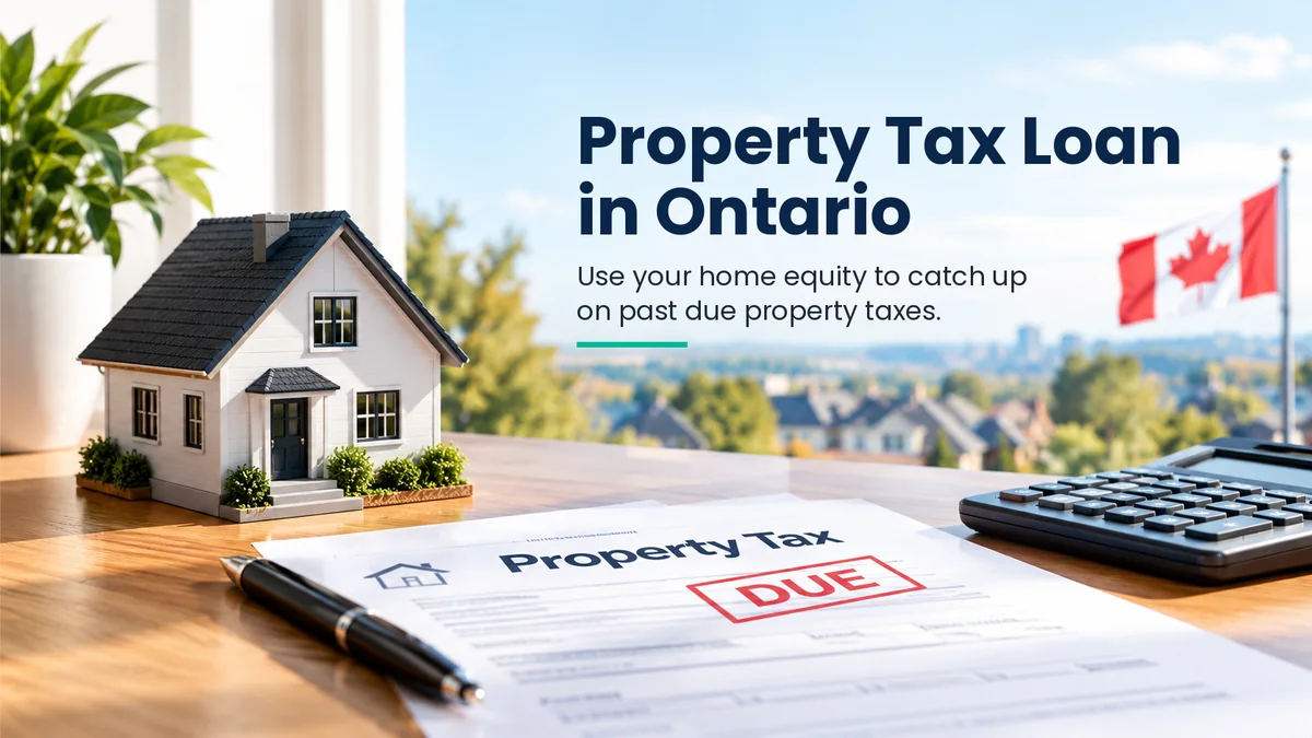 Ontario property tax bill past due notice on a table with a note applying for a property tax loan